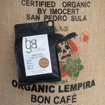 Coffee jute bag with a 12 oz bag of Haya Coffee placed on top